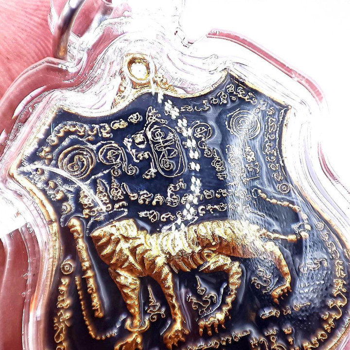 Luang Por Chan Tiger Amulet Gold Plated Enamel