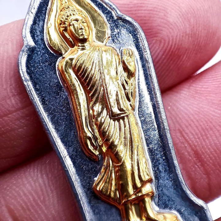 Walking Buddha Amulet Gold Mask Pendant