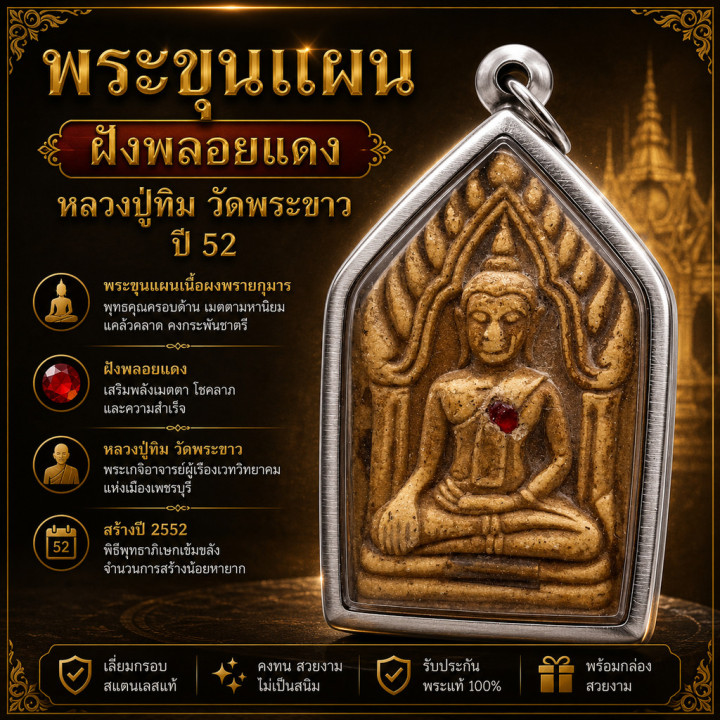 Khun Paen Buddha Amulet Red Gemstone Pendant