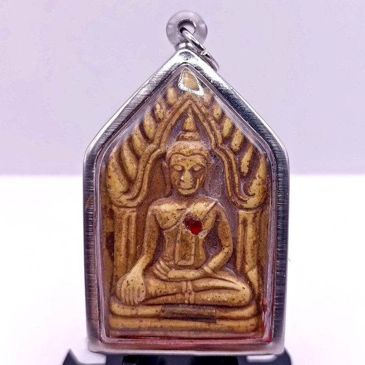 Khun Paen Buddha Amulet Red Gemstone Pendant