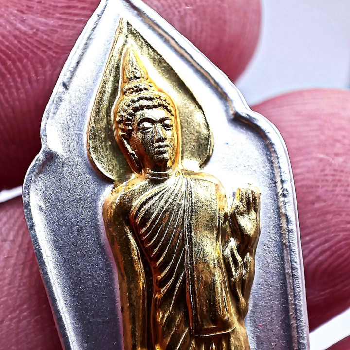 Walking Buddha 25th Century Silver Gold Mask Pendant