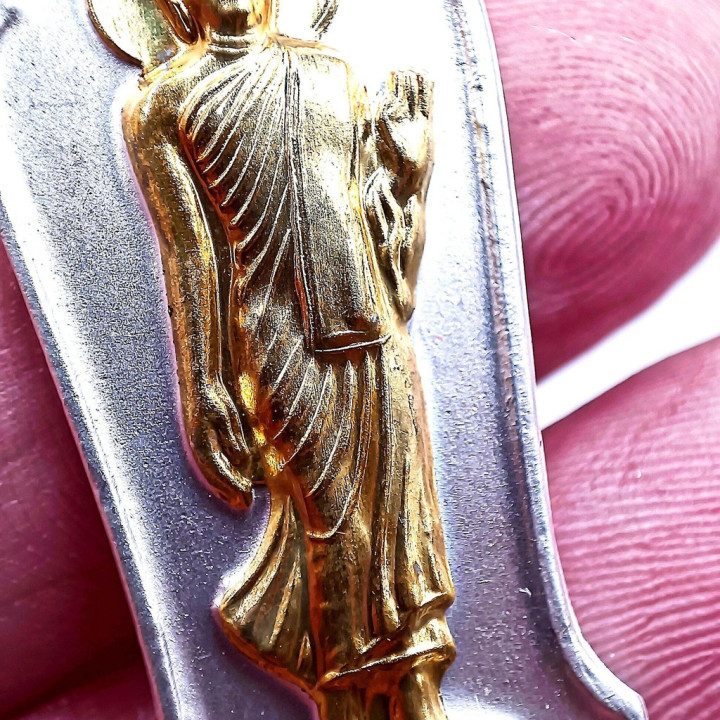 Walking Buddha 25th Century Silver Gold Mask Pendant