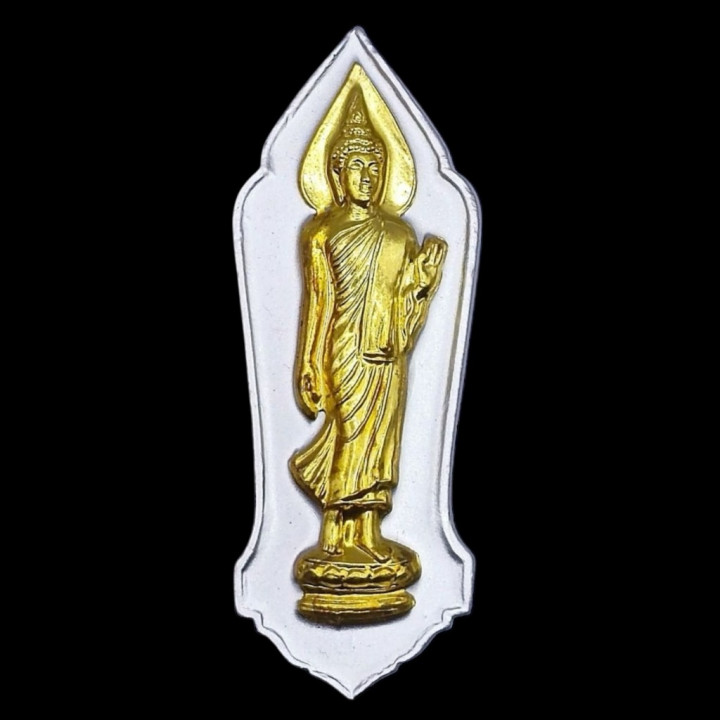 Walking Buddha 25th Century Silver Gold Mask Pendant
