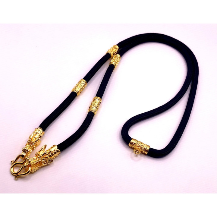 Dragon Head 24K Gold Plated Amulet Rope Necklace