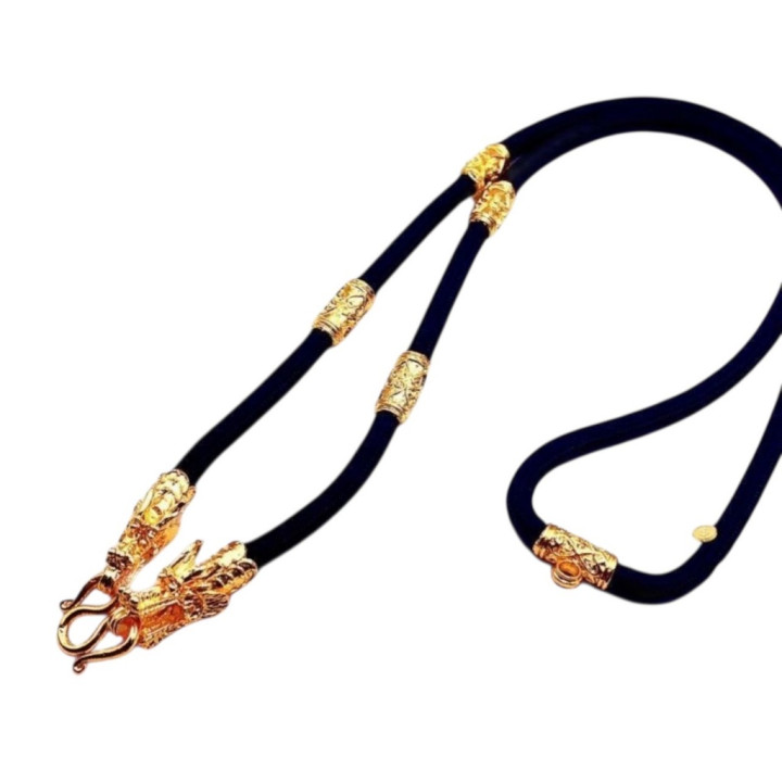 Dragon Head 24K Gold Plated Amulet Rope Necklace
