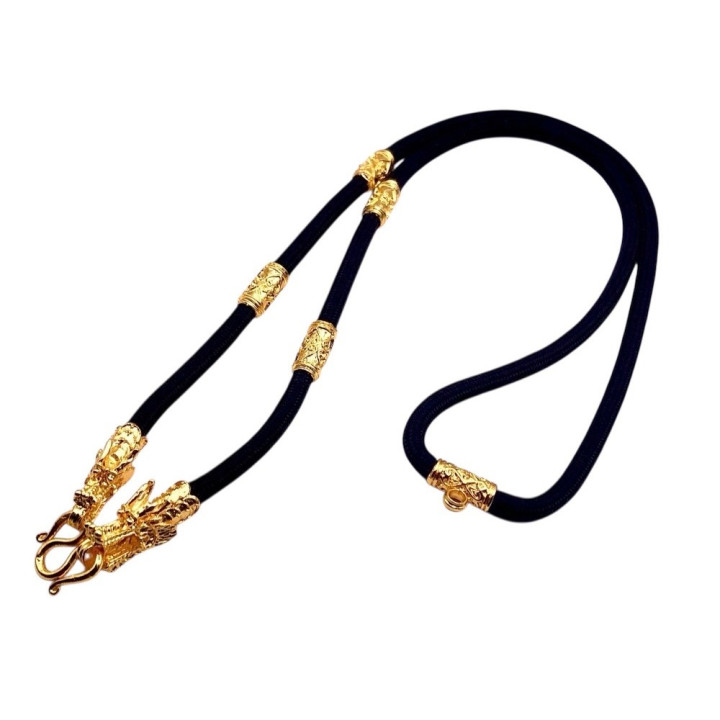 Dragon Head 24K Gold Plated Amulet Rope Necklace