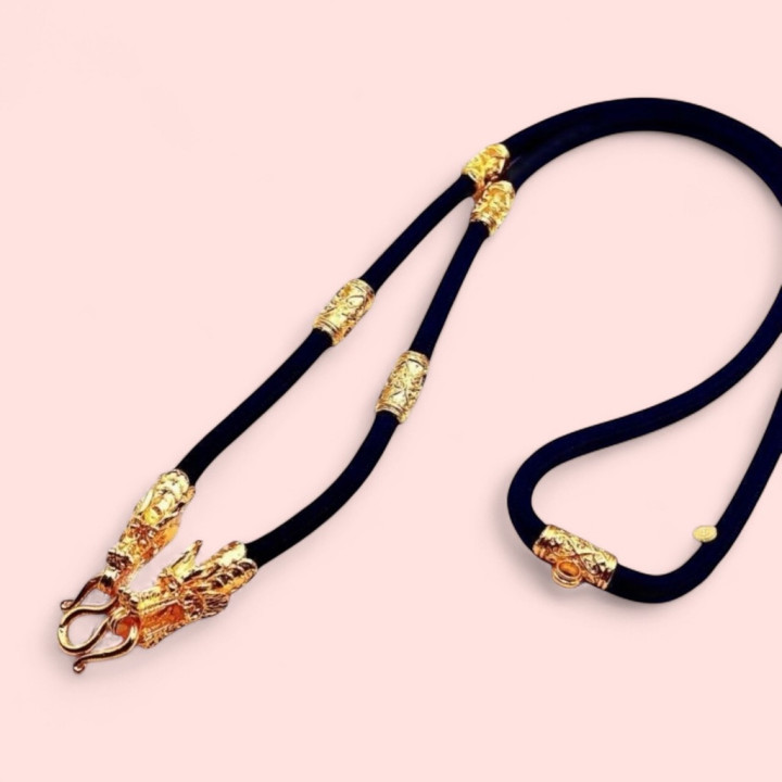Dragon Head 24K Gold Plated Amulet Rope Necklace