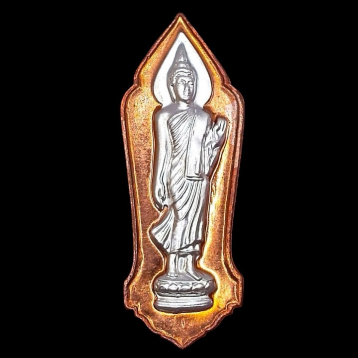 Walking Buddha Amulet Pendant Silver Mask