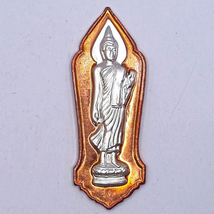 Walking Buddha Amulet Pendant Silver Mask