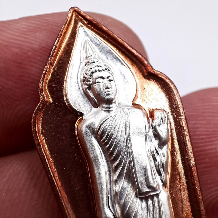 Walking Buddha Amulet Pendant Silver Mask