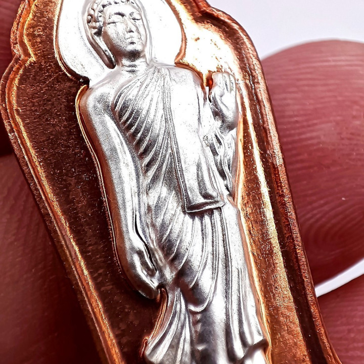 Walking Buddha Amulet Pendant Silver Mask