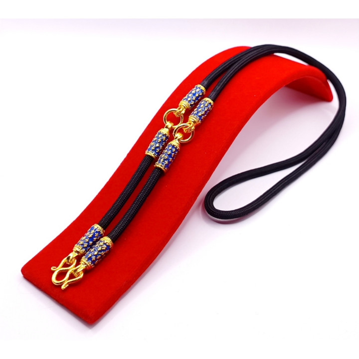 Blue Enamel Cylinder Amulet Necklace 24