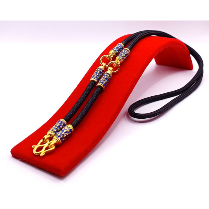 Blue Enamel Cylinder Amulet Necklace 24