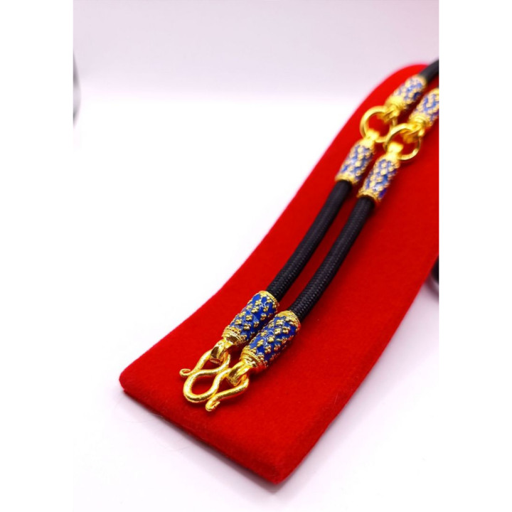 Blue Enamel Cylinder Amulet Necklace 24