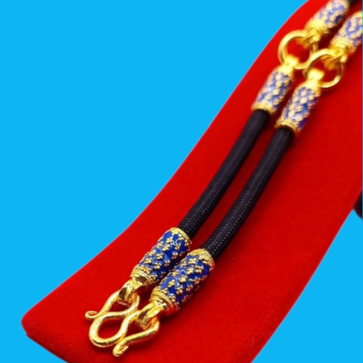 Blue Enamel Cylinder Amulet Necklace 24