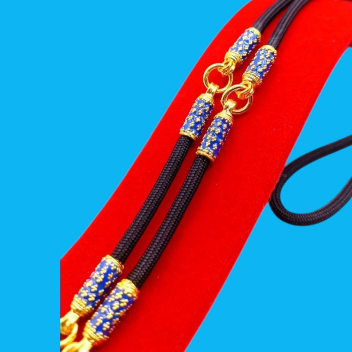 Blue Enamel Cylinder Amulet Necklace 24