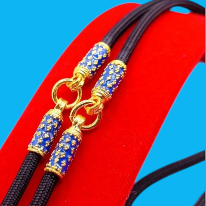 Blue Enamel Cylinder Amulet Necklace 24