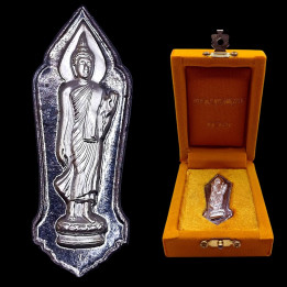 Walking Buddha Amulet Pendant Silver Mask Tin
