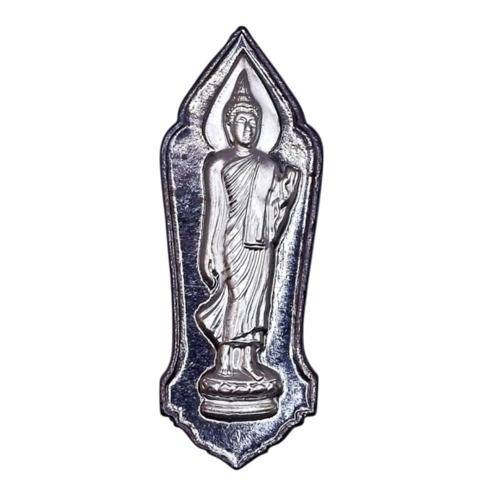 Walking Buddha Amulet Pendant Silver Mask Tin