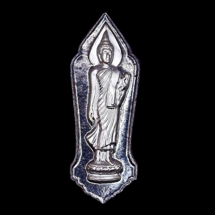 Walking Buddha Amulet Pendant Silver Mask Tin