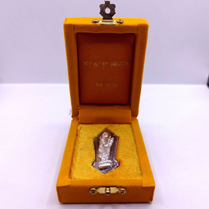Walking Buddha Amulet Pendant Silver Mask Tin