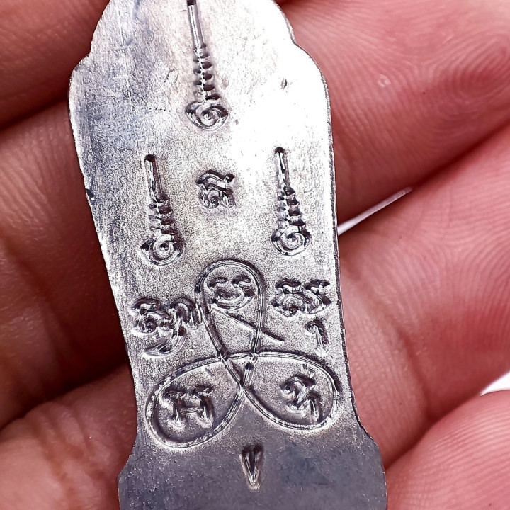 Walking Buddha Amulet Pendant Silver Mask Tin