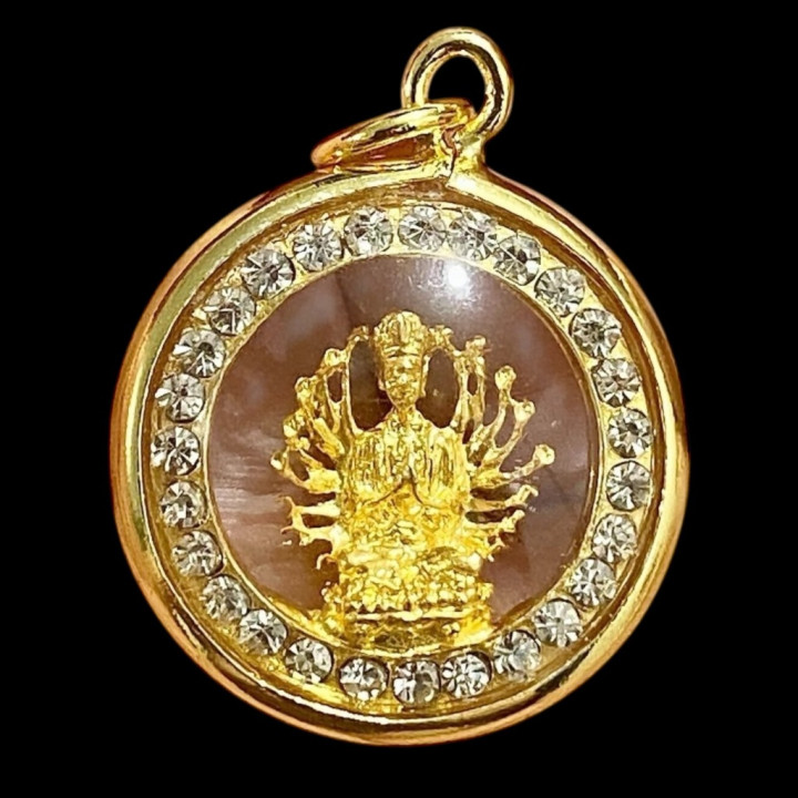 Kuan Yin Thousand Arms 24K Gold Plated Pendant