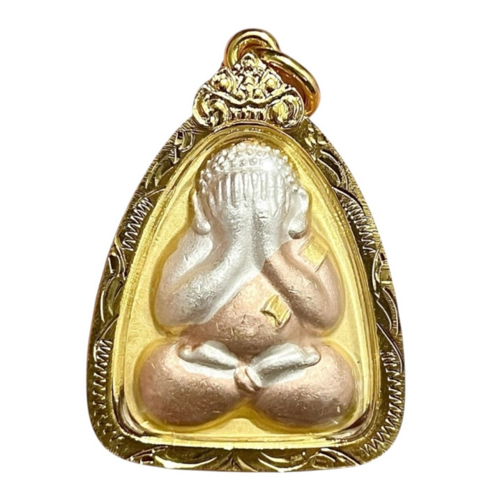 Phra Pidta Luang Por Pae 3K Gold Plated Amulet