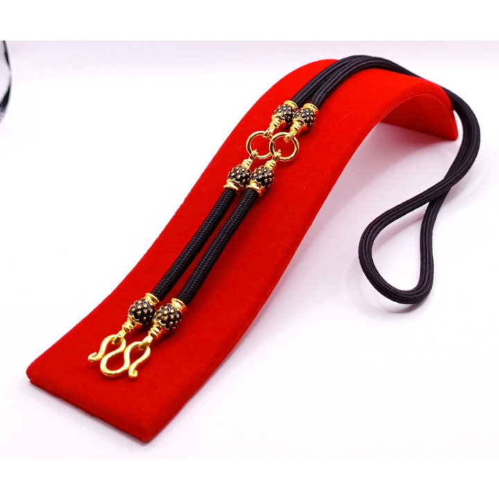 Black Enamel Ball 3-Amulet Rope Necklace
