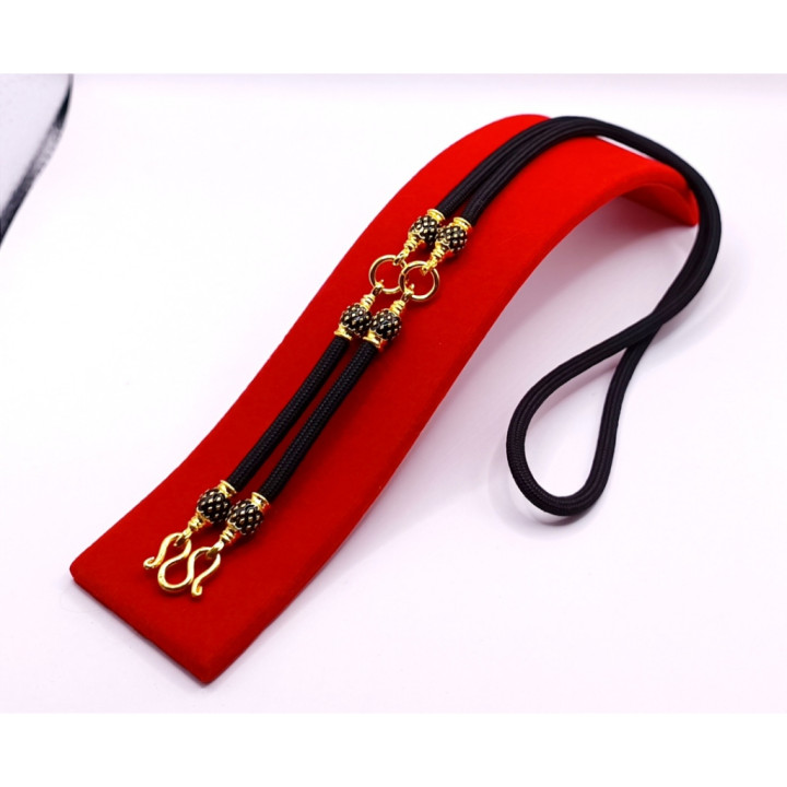 Black Enamel Ball 3-Amulet Rope Necklace