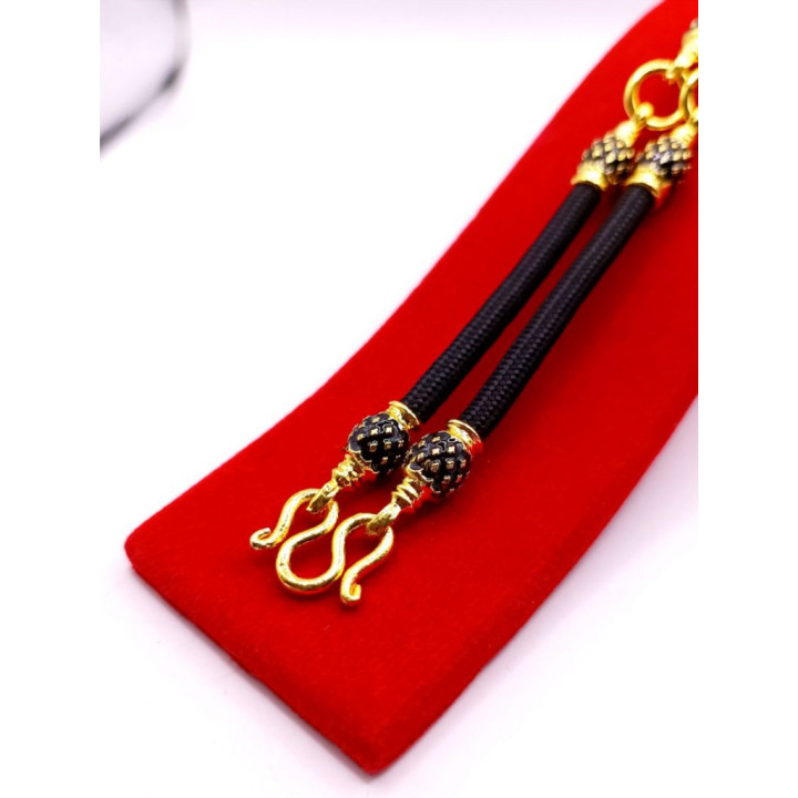 Black Enamel Ball 3-Amulet Rope Necklace