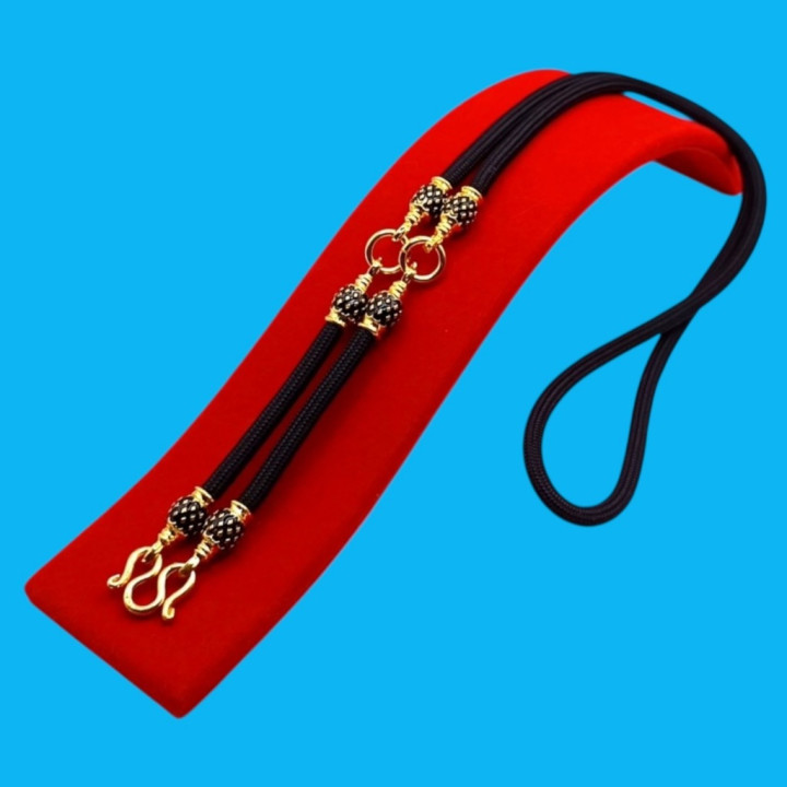 Black Enamel Ball 3-Amulet Rope Necklace