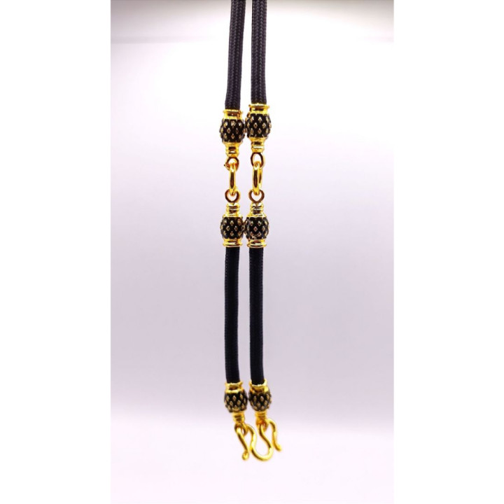 Black Enamel Ball 3-Amulet Rope Necklace