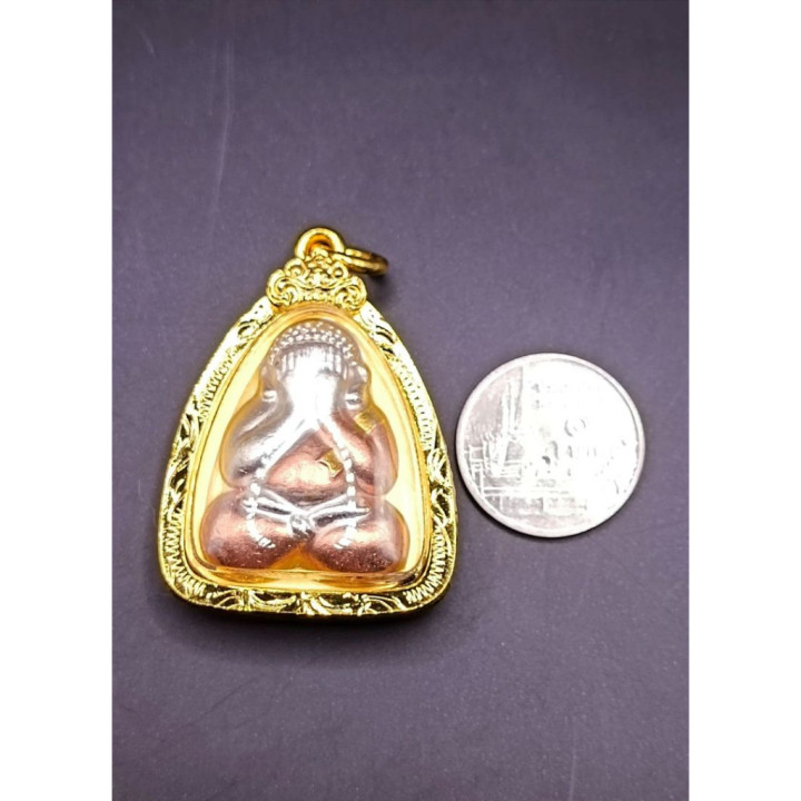 Phra Pidta Luang Por Pae 3K Gold Plated Amulet