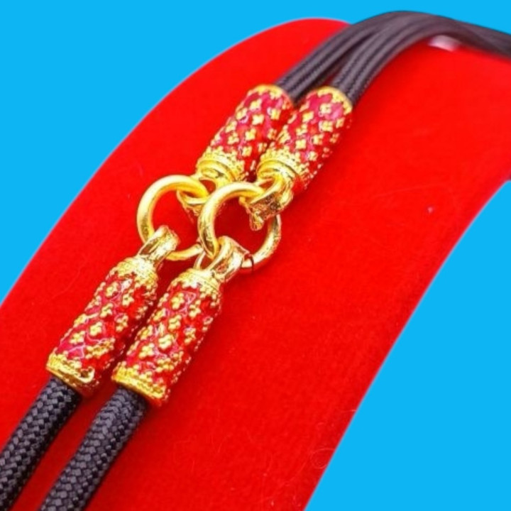 Red Enamel Cylinder Amulet Necklace 24 Inch