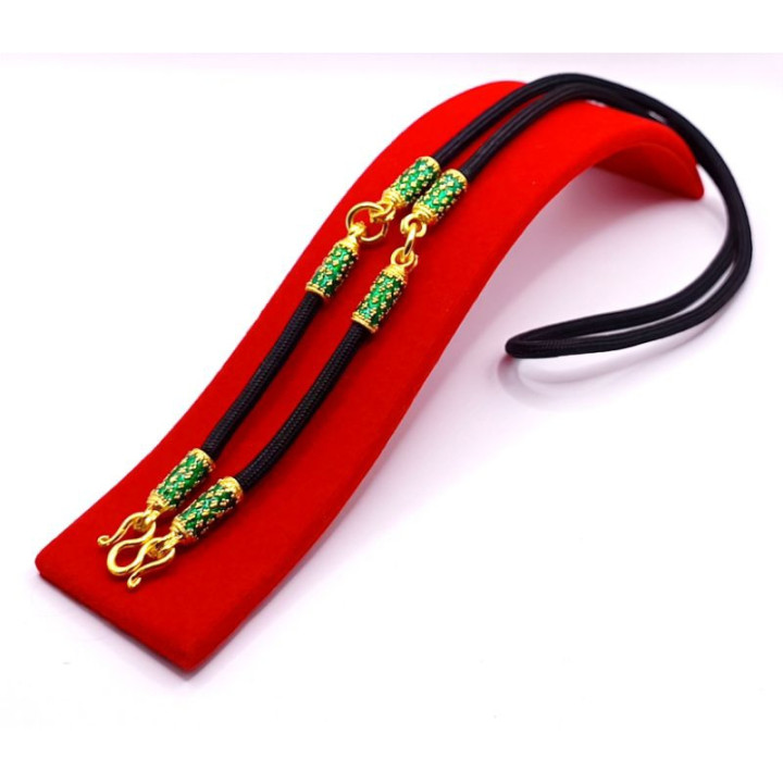 Green Enamel 24K Gold Plated Rope Amulet Necklace
