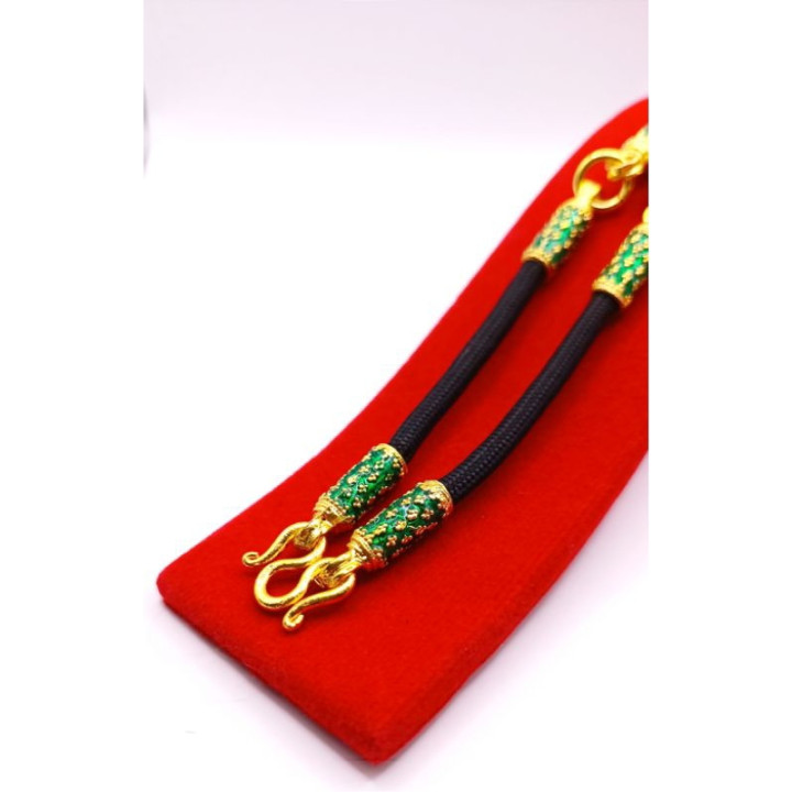 Green Enamel 24K Gold Plated Rope Amulet Necklace