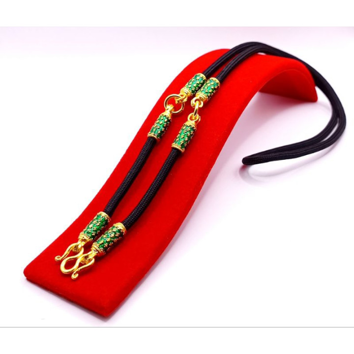Green Enamel 24K Gold Plated Rope Amulet Necklace