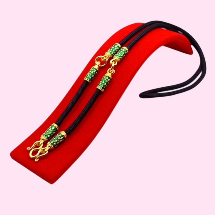 Green Enamel 24K Gold Plated Rope Amulet Necklace