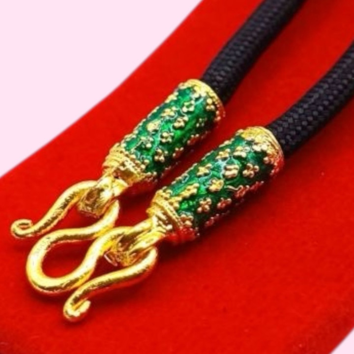 Green Enamel 24K Gold Plated Rope Amulet Necklace