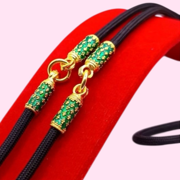 Green Enamel 24K Gold Plated Rope Amulet Necklace