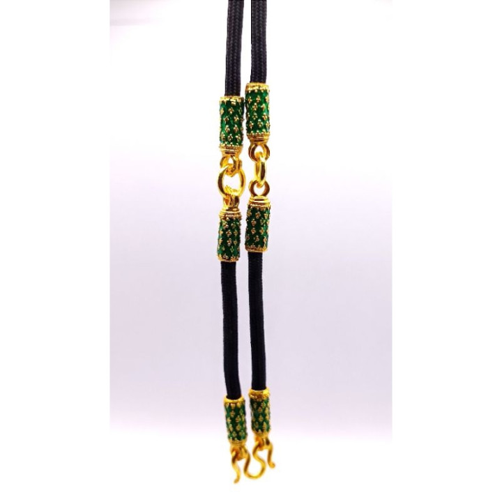 Green Enamel 24K Gold Plated Rope Amulet Necklace
