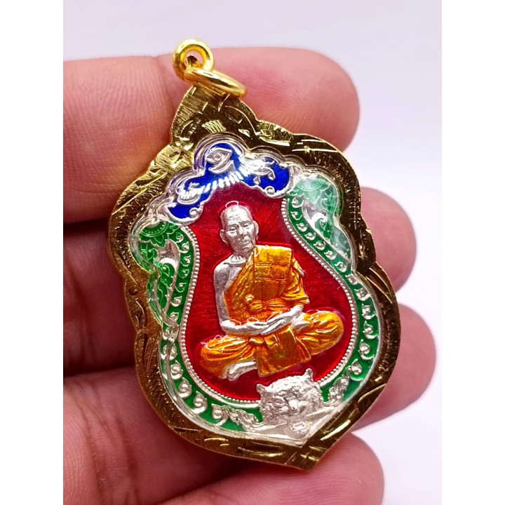 Luang Por Phat Amulet Silver Plated Enamel