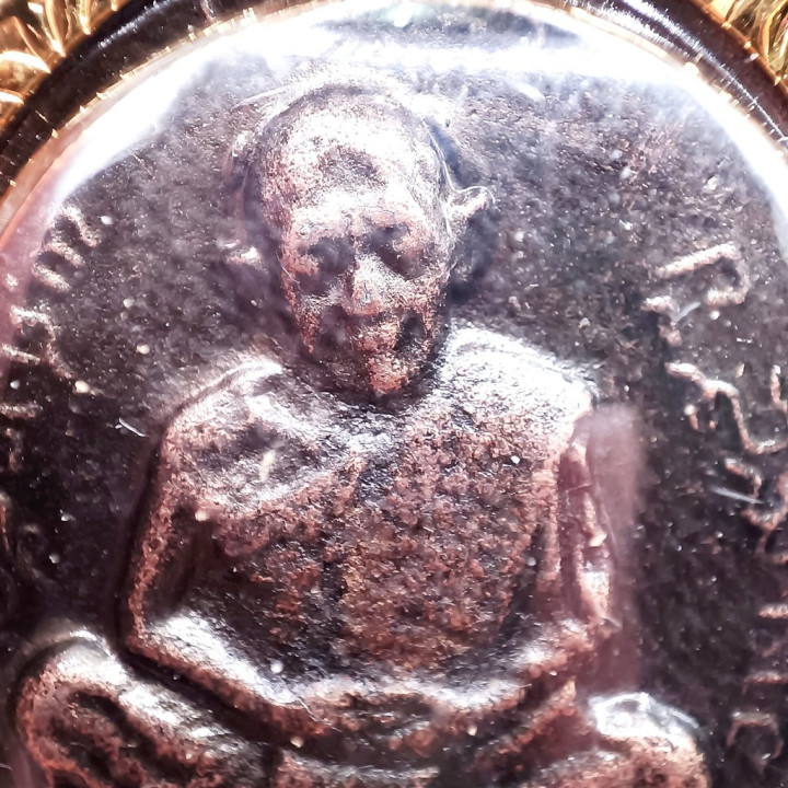 Luang Pu Tim Copper Amulet Gold Plated Frame