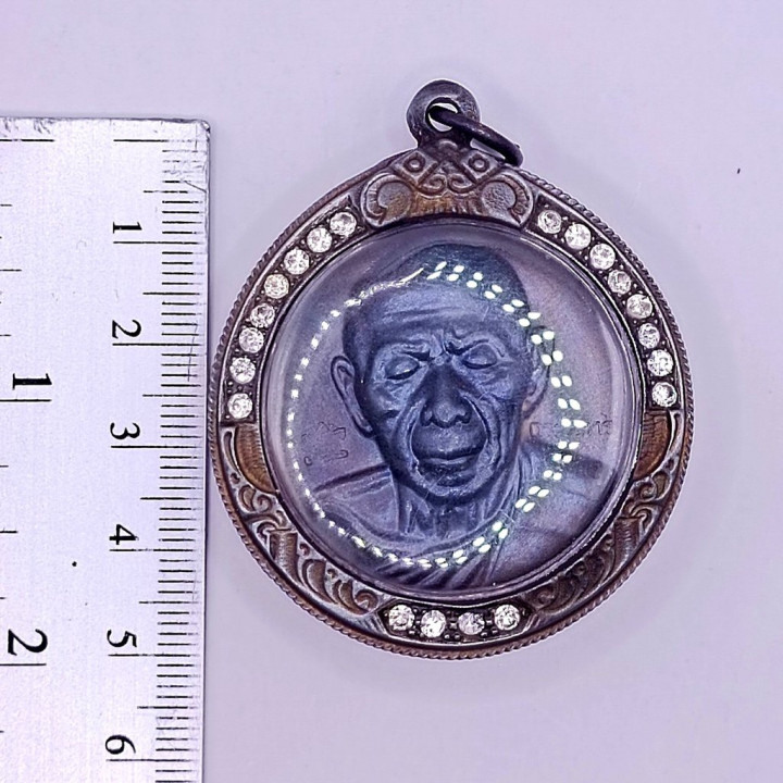 Luang Pu Tim Amulet with CZ Gemstone Frame