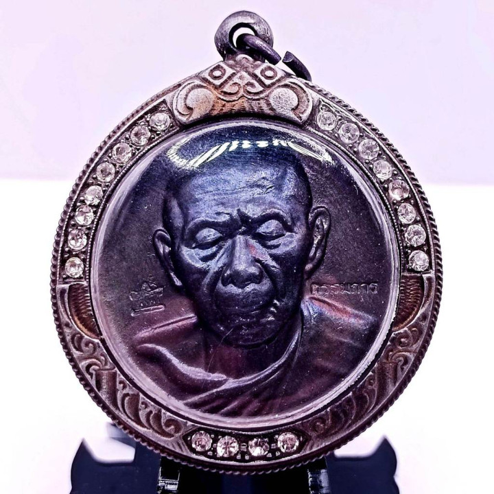 Luang Pu Tim Amulet with CZ Gemstone Frame