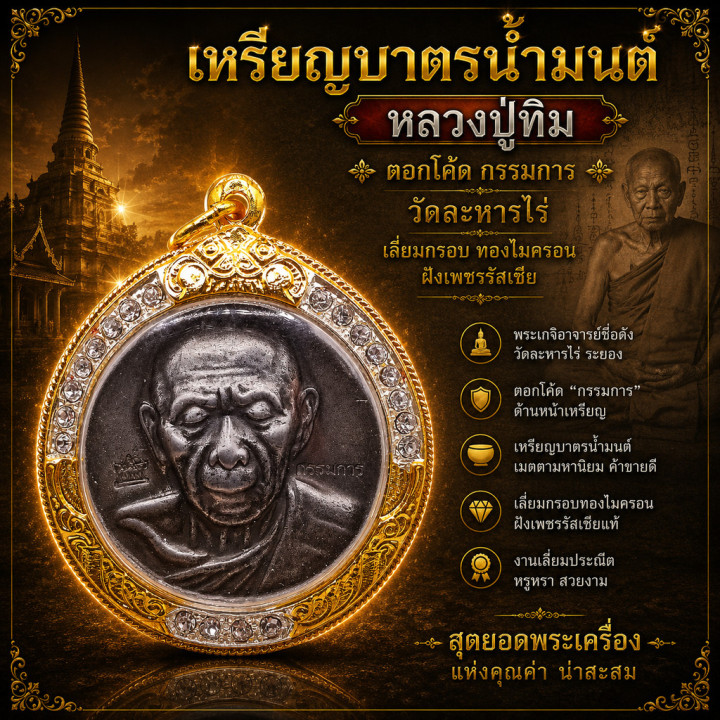Luang Pu Tim Amulet Micron Gold Plated Frame