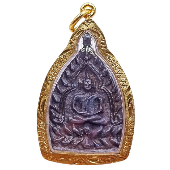 Jao Sua Luang Pu Boon Copper Amulet with Gold Frame