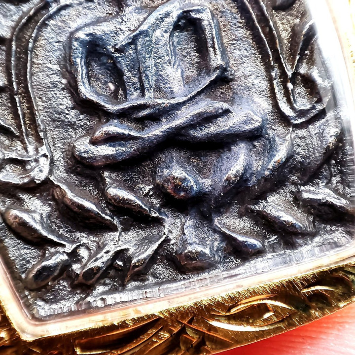 Jao Sua Luang Pu Boon Copper Amulet with Gold Frame