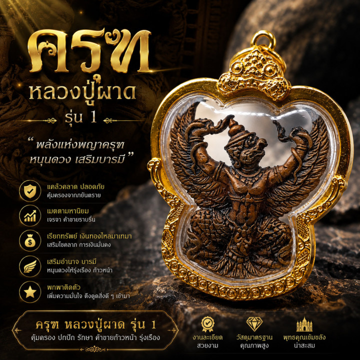 Garuda Luang Por Phat Wat Rai Micron Gold Pendant